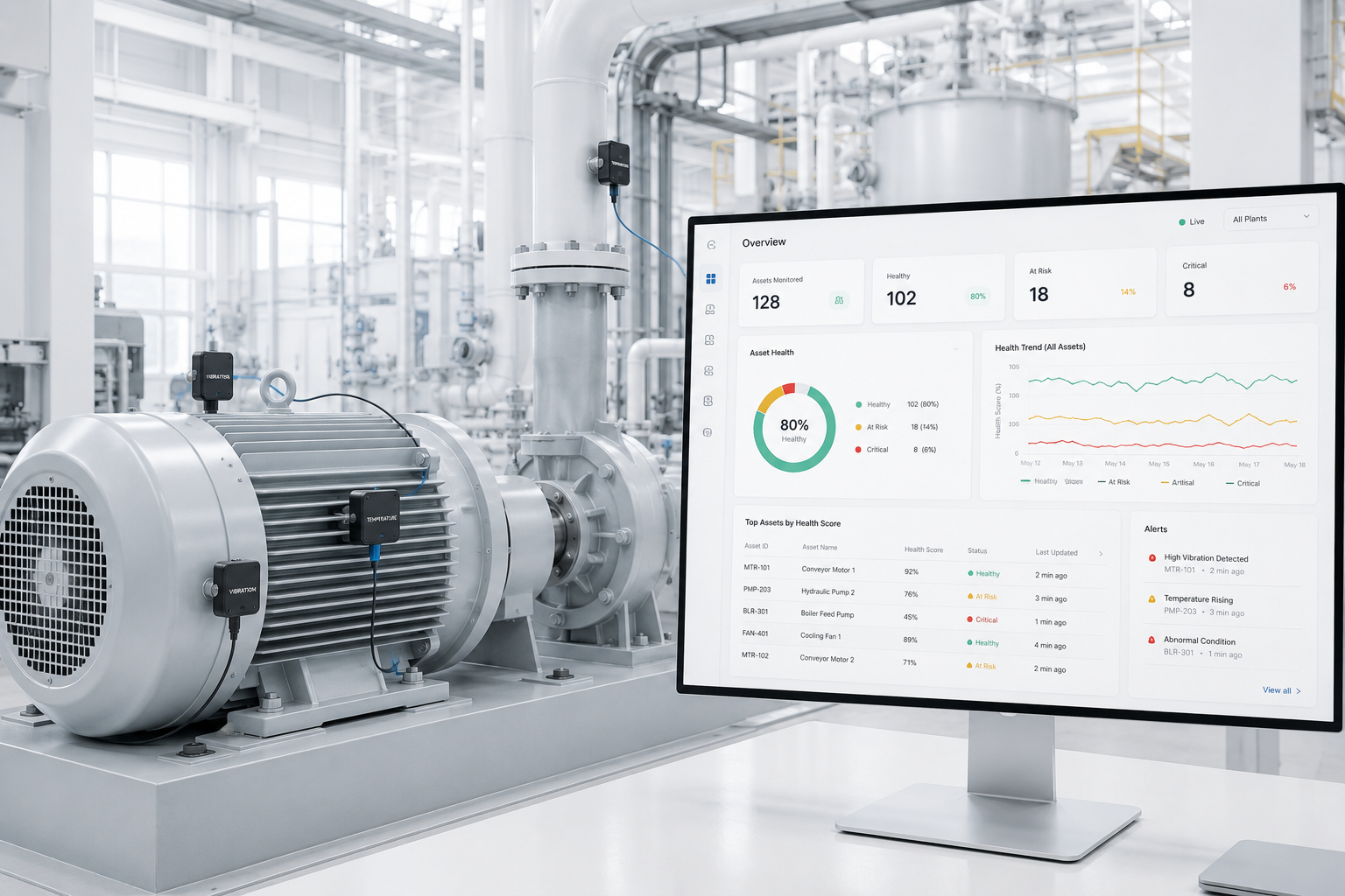 Instrumented plant equipment with a live health dashboard