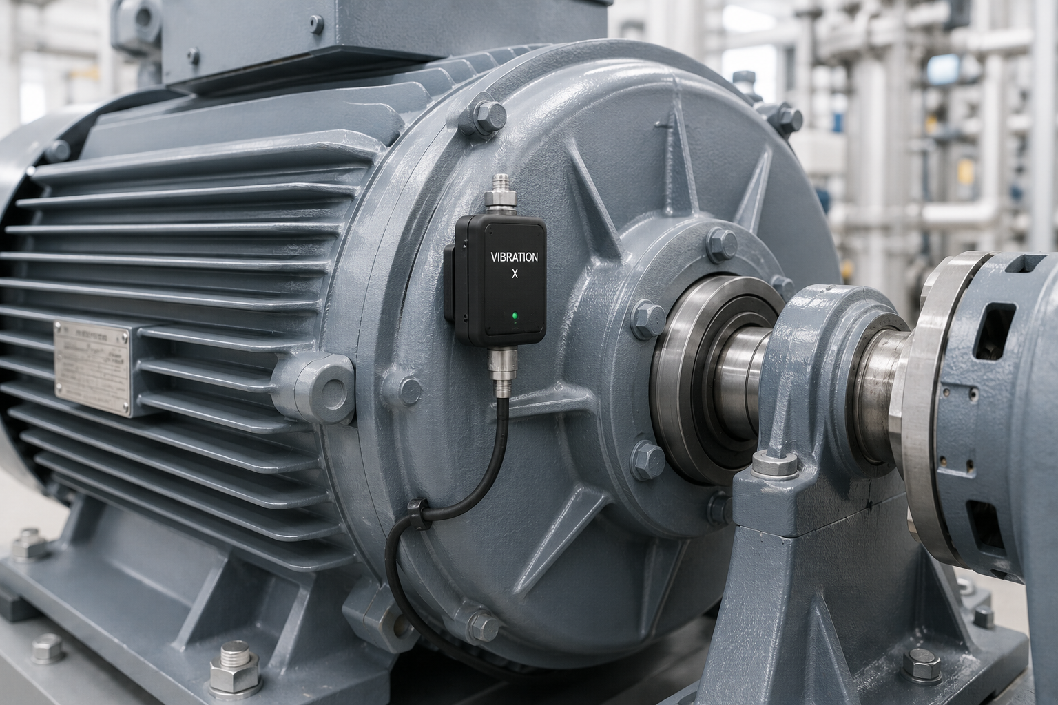 Vibration sensor mounted on a motor drive-end bearing